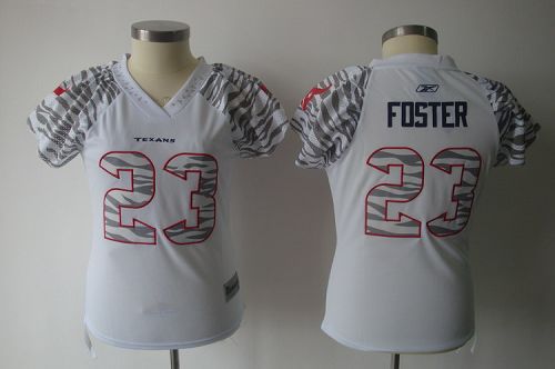 Texans #23 Arian Foster White Women's Zebra Field Flirt Stitched NFL Jersey